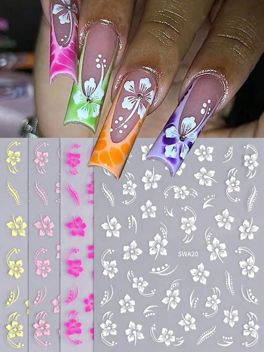 

2pcs 3D Hollow Metal Flower Petal Nail Stickers, Gold & Silver Daisy, Cherry Blossom, Hibiscus Flower Spring/Summer Floral Desig