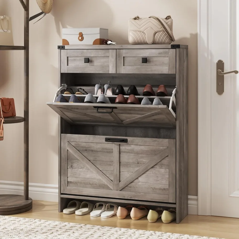 Shoe Storage Cabinet with 2 Flip Drawers & 2 Drawers,Shoe Cabinet Storage with Legs for Entryway,Freestanding