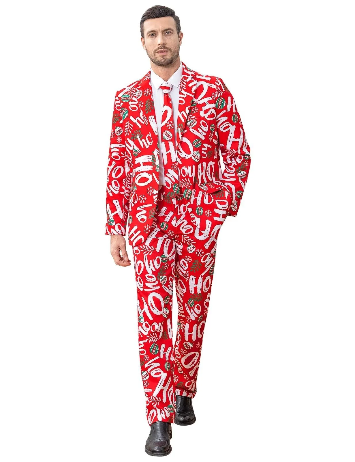 Men Christmas Suits Xmas Suit Christmas Blazer Party Performance Costume Adults Jacket Pants with Tie