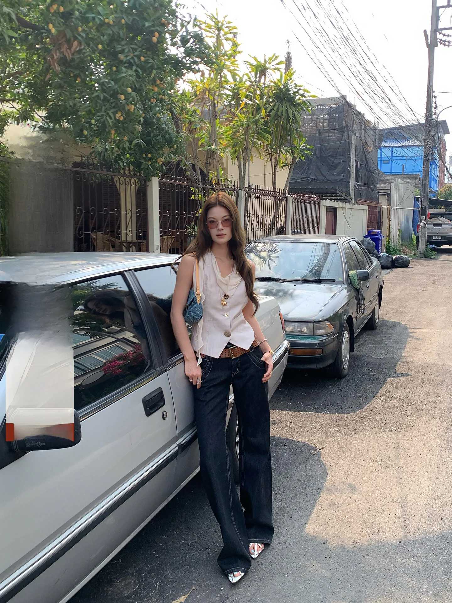 

Vintage Stitched Denim Jeans Women's Spring Summer Wide Leg Straight Loose Black Long Pants Ladies Casual High Waist Cotton