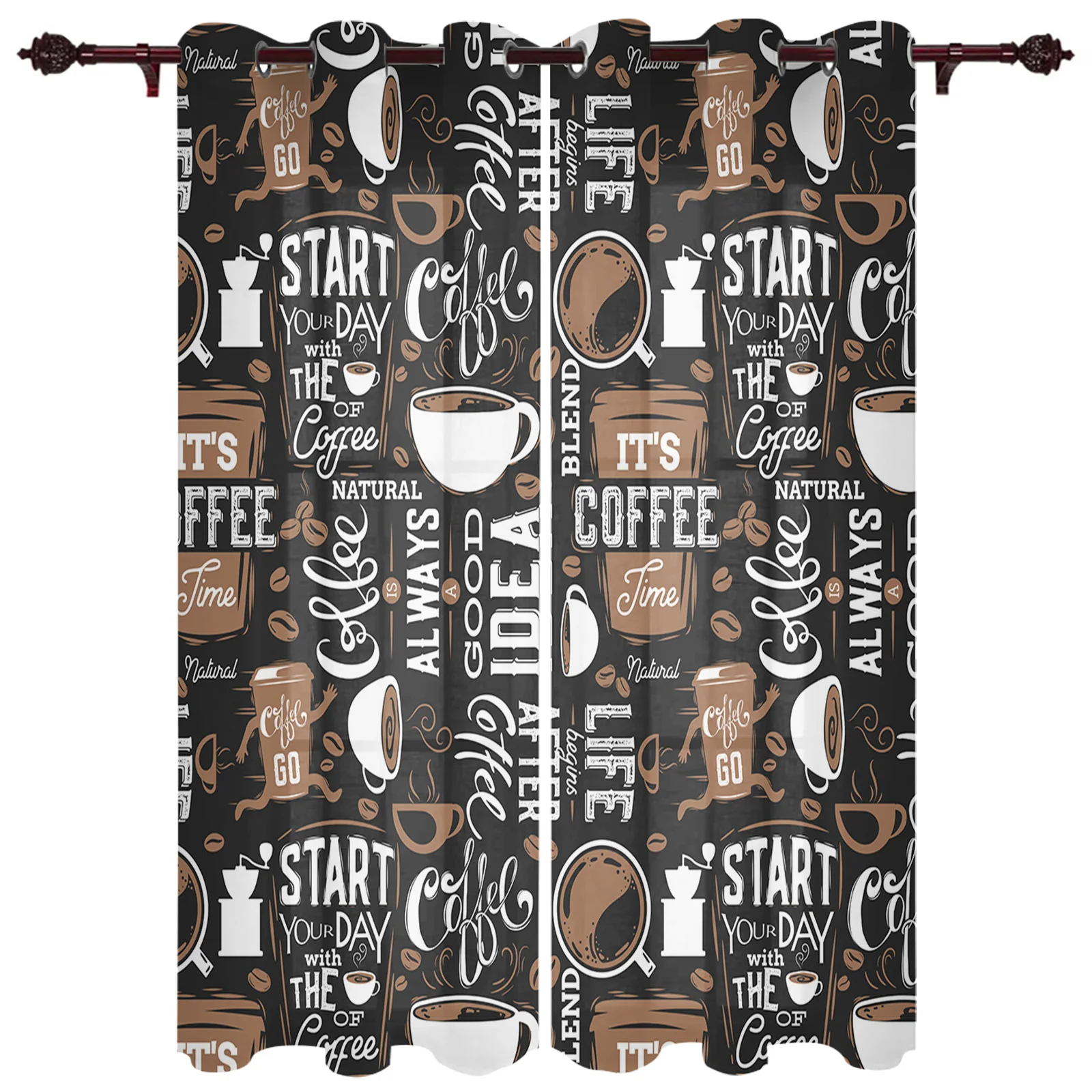 Coffee Coffee Beans Coffee Cup Window Curtain Living Room Luxury Valance Curtain for Bedroom Home Kitchen Decor Curtain