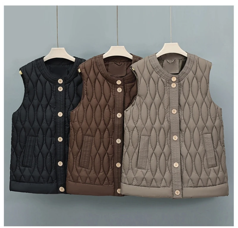 

Fashion Women Loose Puffer Vest Quilted Small Fragrance Winter Lightweight Padded Down Cotton Vests Female Oversized Warm Coat