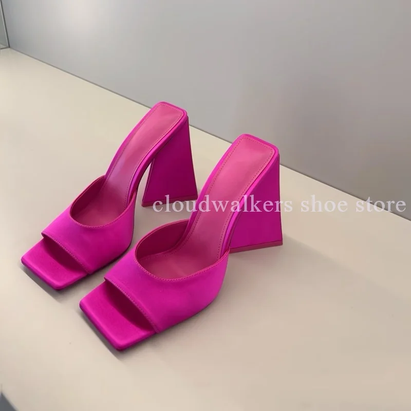 

Multicolor Patent Leather Satin Square Toe Fashion Slipper Novel Strange Style Heel Sexy Slingback Slip On Street Models Slipper