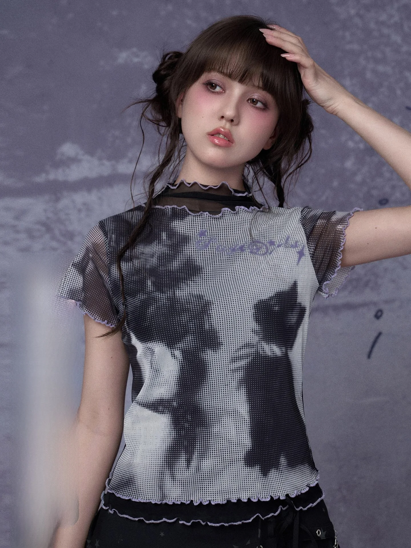 

SagiDolls Retro Design Double Layer Mesh T-Shirt Girls' Sweet Cool Versatile Short Sleeve Top Skin-friendly Breathable
