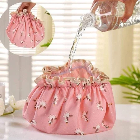 

Double Layer Shower Cap Waterproof Hair Cap Hot Stamping Printed Polyester Cotton PEVA Shower Cap For Shower Bathroom Supplies