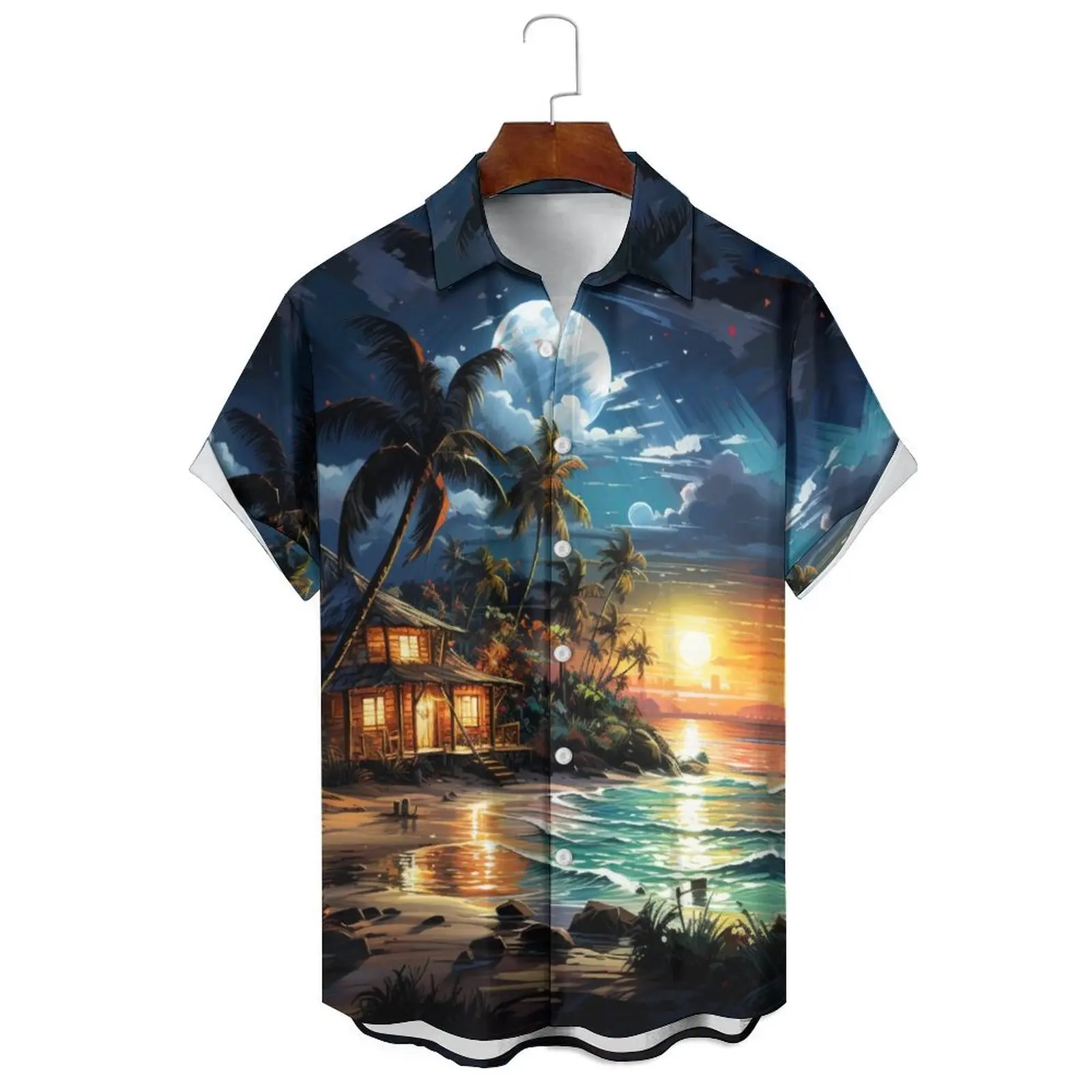 Fashionable Summer Men's/Women's Style Variety Simulation Oil Painting Comic Print Loose Casual Lapel Short-Sleeved Shirt