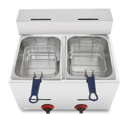 Tabletop 2 tank 2 Basket Chicken Food Chips Fryer Machine Gas Small Gas Fryer Gas Fryer Commercial Double tank