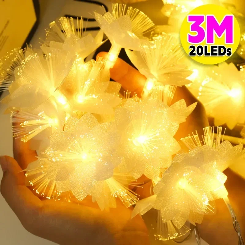 

3/1.5M LED Fairy Light String Fiber Optic Flower Light Battery-operated Garland Xmas Wedding Party New Year Decor String Lamp