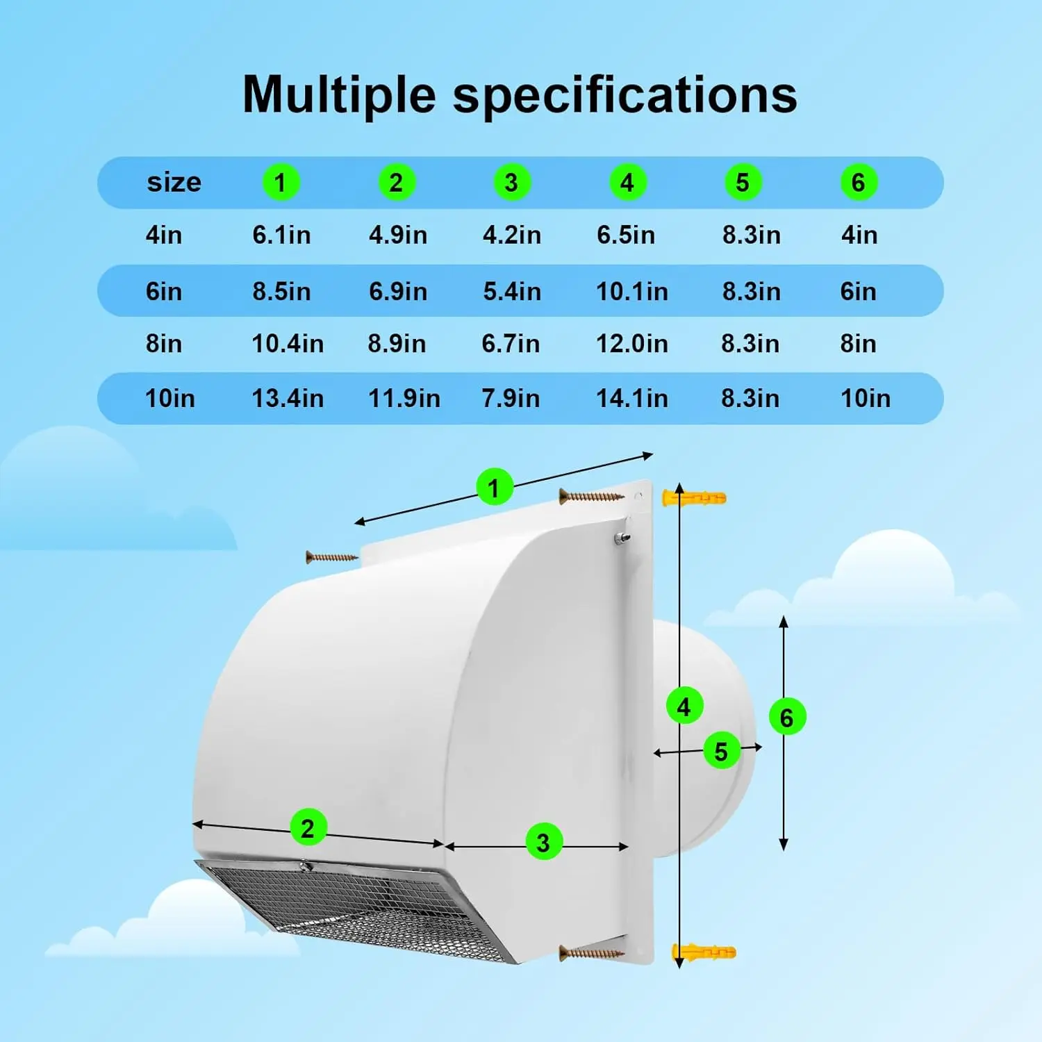 

8 Inch Galvanized Steel Hooded Wall Vent,Arc-Shaped Outdoor Wall Vent Cap with Mesh Cover and Damper for Kitchen, Bathroom