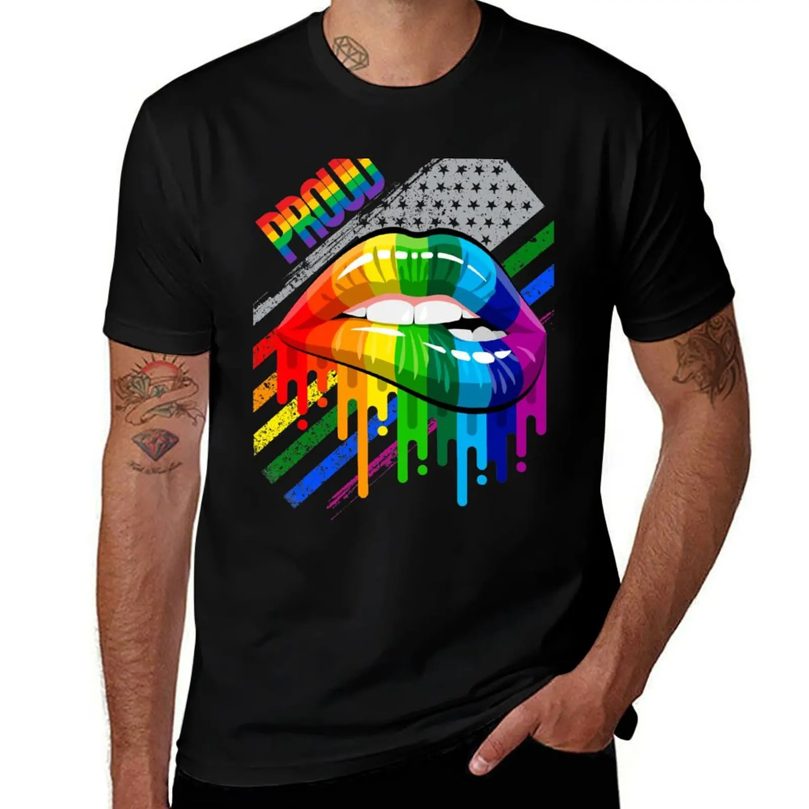 proud Rainbow Lips Pride T-Shirt Big and Tall Loose Fit T-Shirt