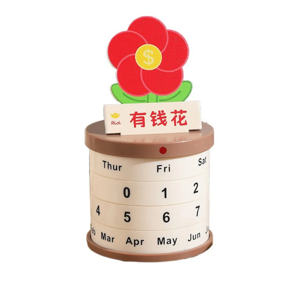 

Reusable Plant Pot Perpetual Calendar Non-slip Bottom Date Rotatable Art Rotating Desk Calendar with Wood Card Stable