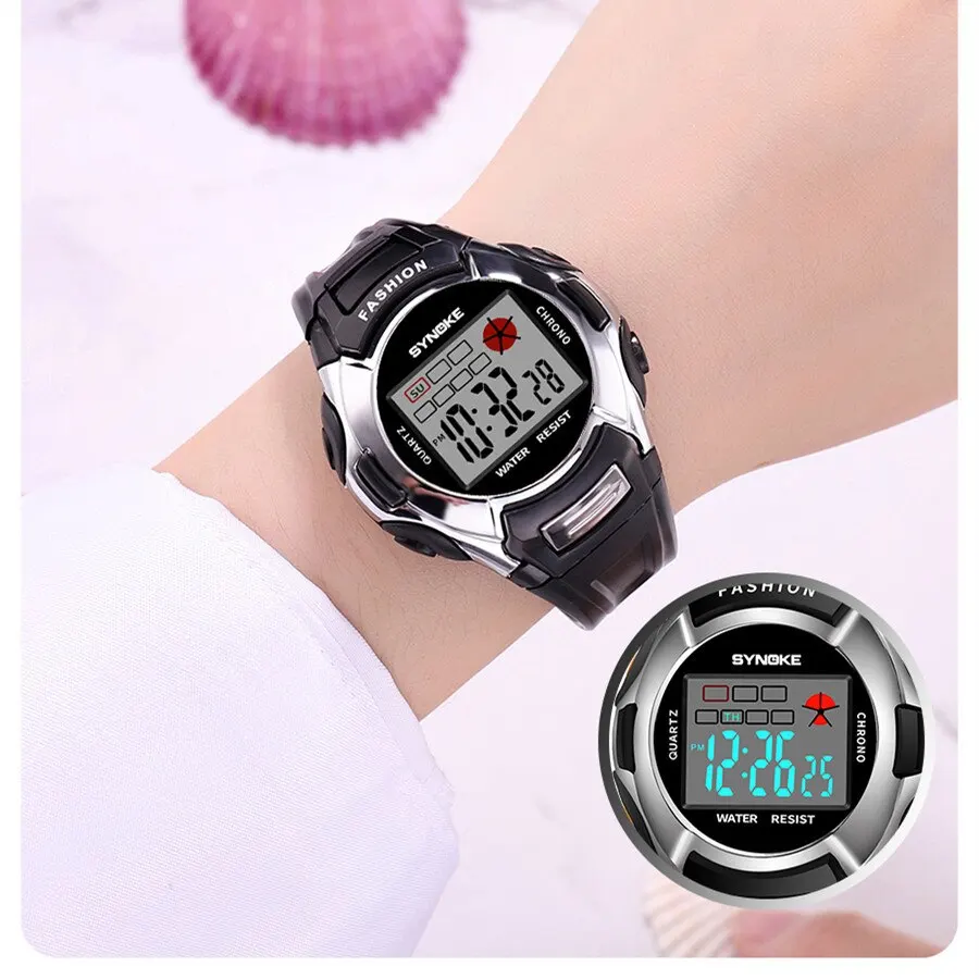 ساعة SYNOKE رقمية للحركة الإلكترونية منبه ملونة مضيئة متعددة الوظائف ساعة رياضية للأولاد والبنات والطلاب