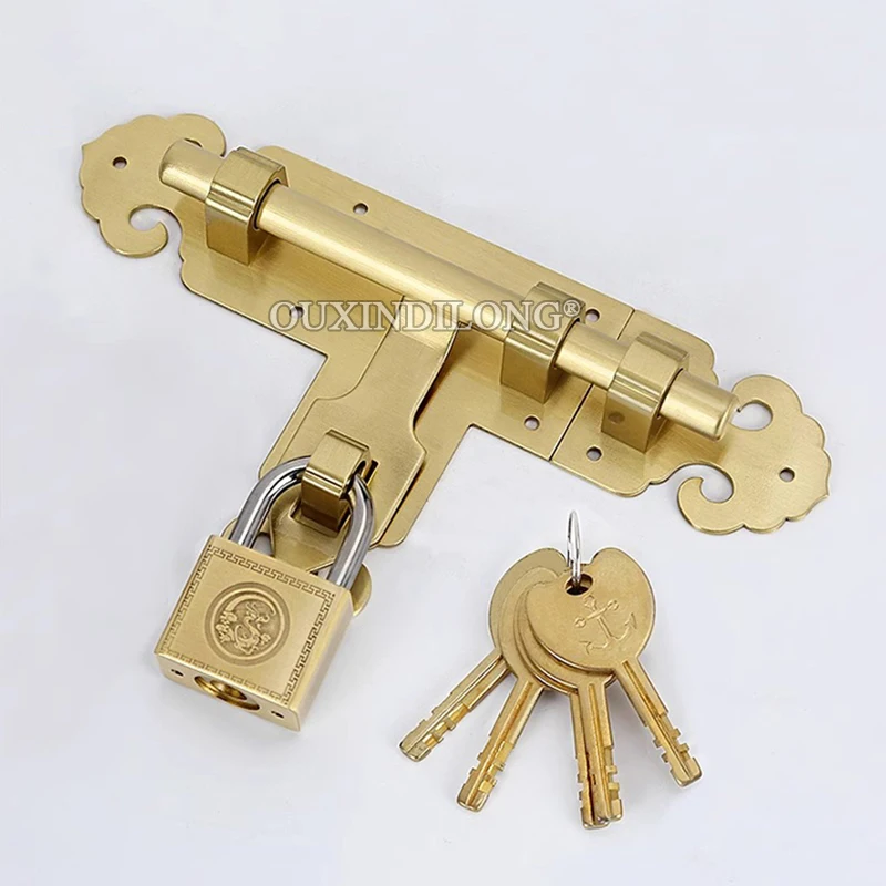 

Retro 1PCS European Solid Brass Door Bolts Slide Bolt Gate Latch Door Bolts Gate Latch Door Lock Barrel Bolt with Brass Padlock