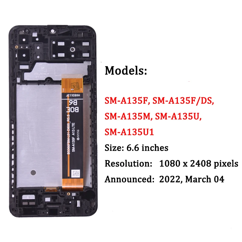 6.6\'\' For Samsung A13 A137 SM-A137F, SM-A137F/DSN LCD Display With Touch Screen Digitizer For Samsung A135  SM-A135F LCD Display