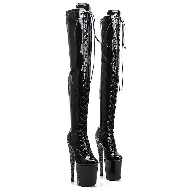 

LAIJIANJINXIA New 20CM/8inches PU Upper Modern Sexy Nightclub Dance Shoes High Heel Platform Women's Over-the-Knee Boots 456