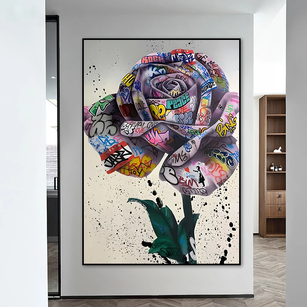 Street Graffiti Abstract Wall Art Poster Gesture Love Heart Rose Trendy Mural Modern Home Decor Canvas Painting Picture Prints