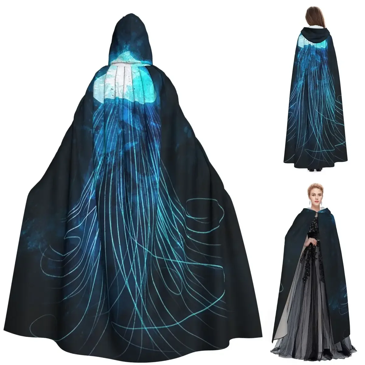 

Jellyfish Long Hooded Cloak Witch Medieval Costume Cosplay Cape HalloweenCoat Adult Unisex