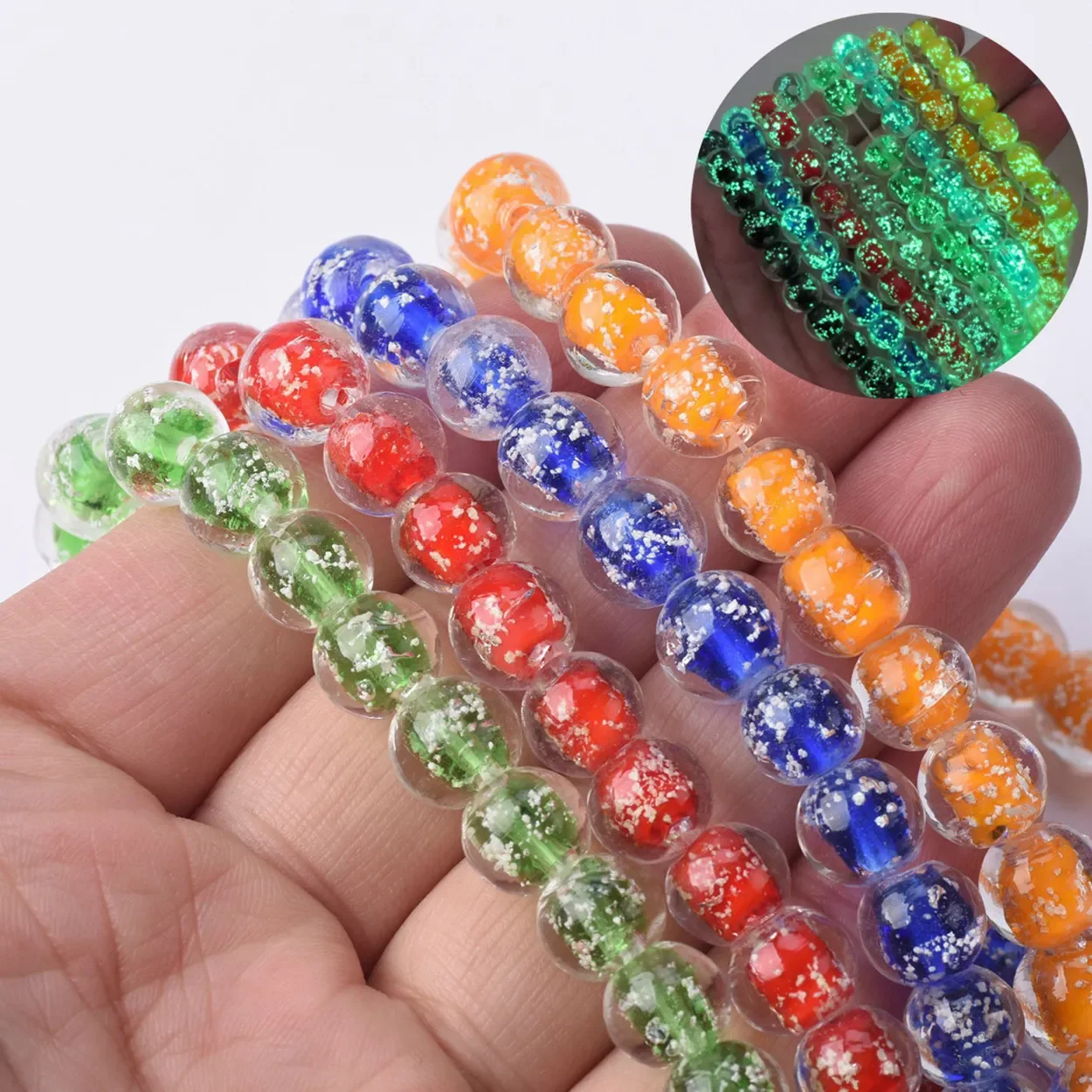 

10pcs Round 10mm Handmade Luminous Lampwork Glass Loose Beads For Jewelry Making Accessories DIY Crafts Findings