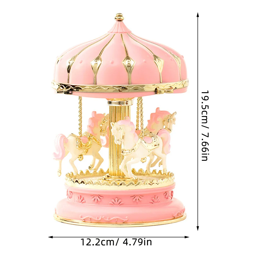 Carousel Music Box Pink Flashing Rotating Creative Design Romantic Bedroom Adornment Exquisite Craftsmanship Rotating Music Box
