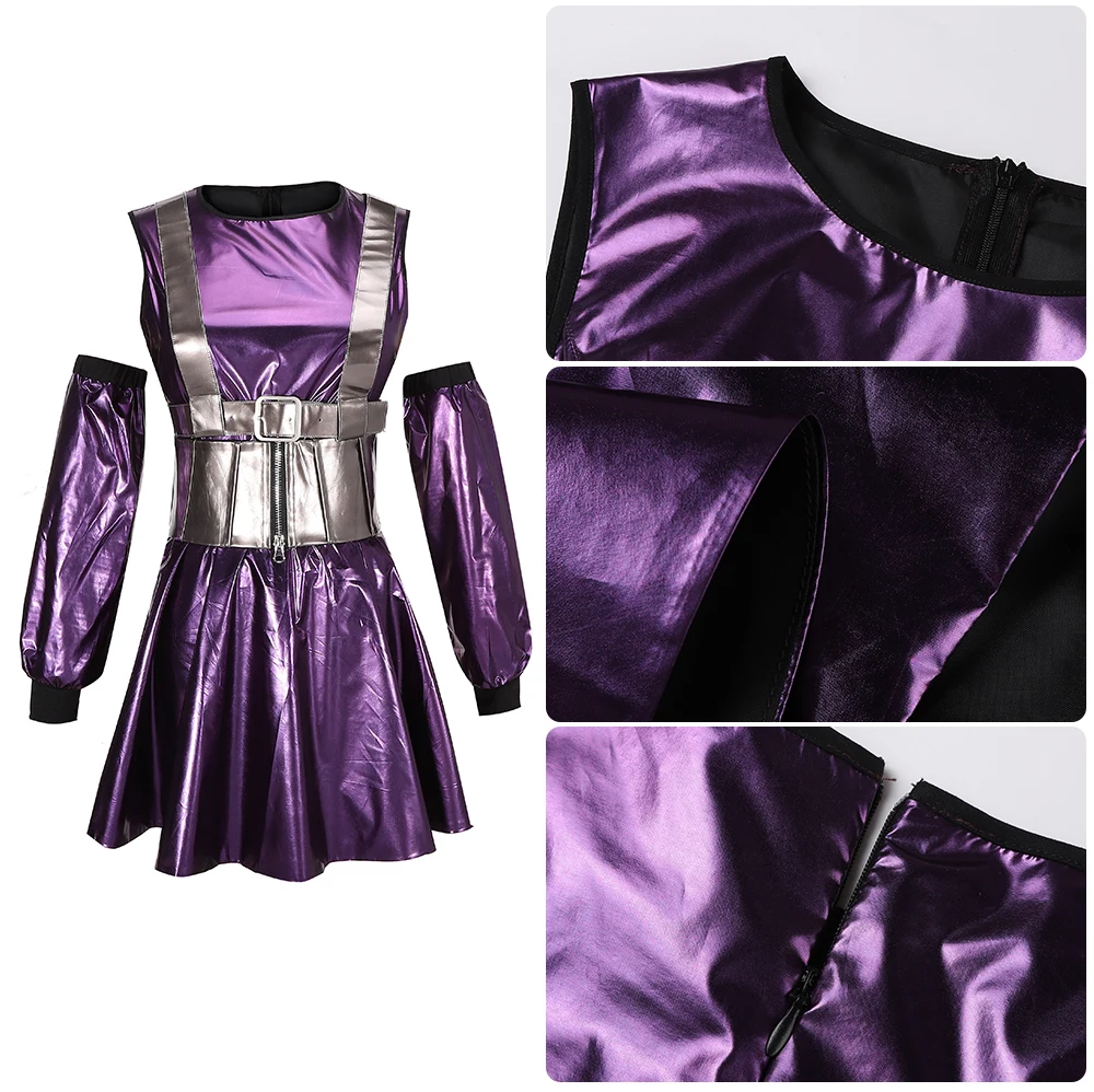 Auf Lager Anime Regen auf mich Ariana Grande Lady Cosplay Kostüm Erwachsene Frauen Ga Ga Outfits sexy lila Kleid Cocktail Party Rock