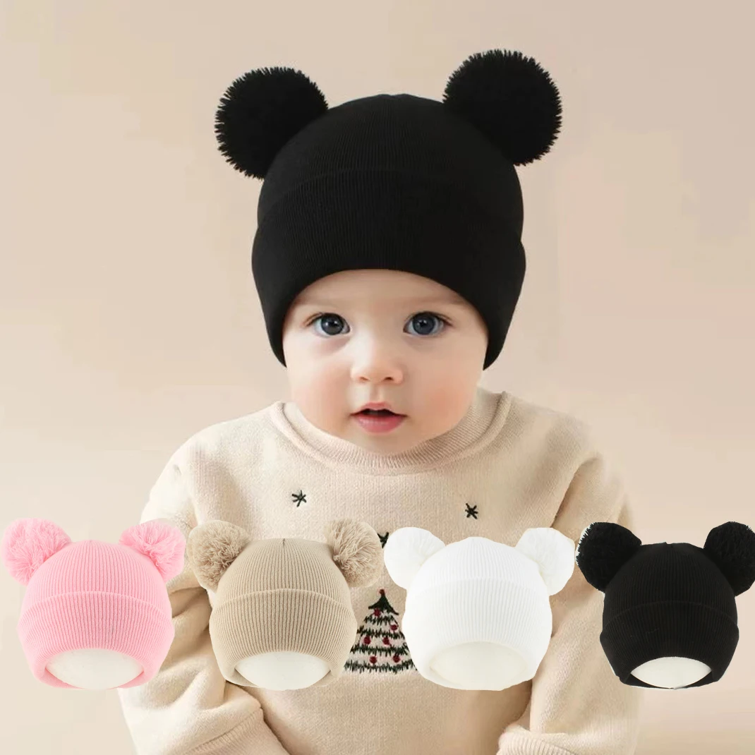 

Solid Color Knitted Bonnet Bebe Newborn Baby Hat Pompom Cute Winter Hat For Kids Boys Girls Toddler Warm Beanie Cap 0-3Y