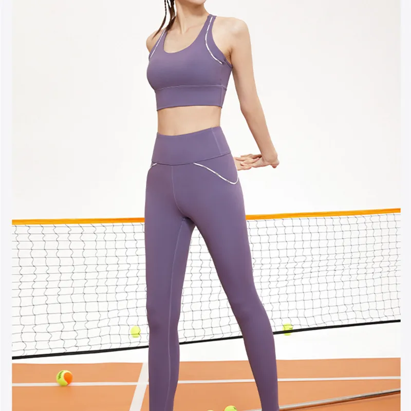 New Arrival kobiety siłownia joga Fitness dwuczęściowy zestaw stanik sportowy + wysoki stan Legging Pilates trening tenisowy wąski szybkoschnący dres