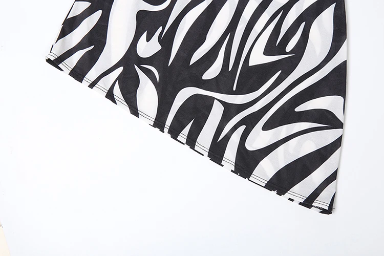Weird Puss Kleid mit Zebra-Print und Patchwork-Design, Damenmode, sexy, tiefer V-Ausschnitt, Netzstoff, Puffärmel, gerafftes, schickes Abendkleid für Partys und Clubs, figurbetont. – Detail 8