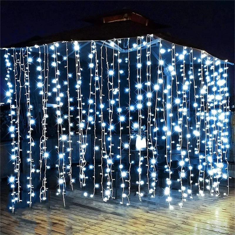 Cortina de luces solares de 300LED para Navidad, 8 modos de iluminación para fiesta de boda al aire libre, festivales, patio, jardín, decoración de Halloween