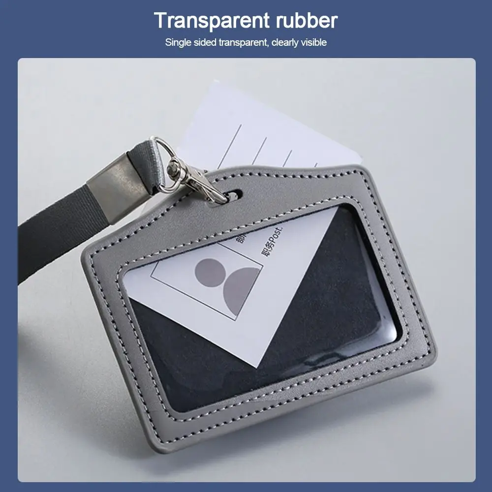 Hochwertiger Arbeitskartenhalter aus echtem Leder mit Umhängeband, einfarbig, Ausweishülle für Büroangestellte