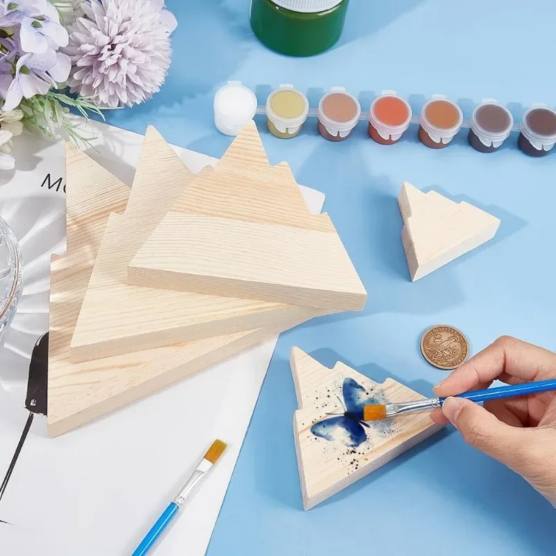 5 قطعة 5 أحجام كتل خشبية غير مكتملة على شكل جبل 18 مللي متر جبل سميك قطع خشبية فارغة صينية خشبية غير مكتملة خشبية