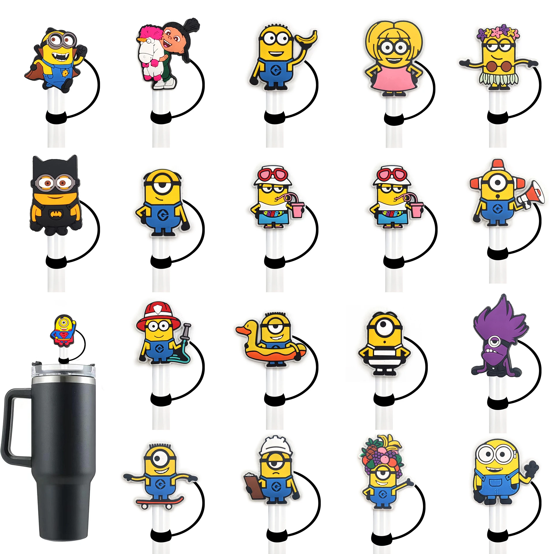 1-32pc Miniso Minion Straw Cover Cap for Reusable Drinking Dust Cap Glas Cup Accessories,Straw Toppers 10mm Silicone Straw Cover