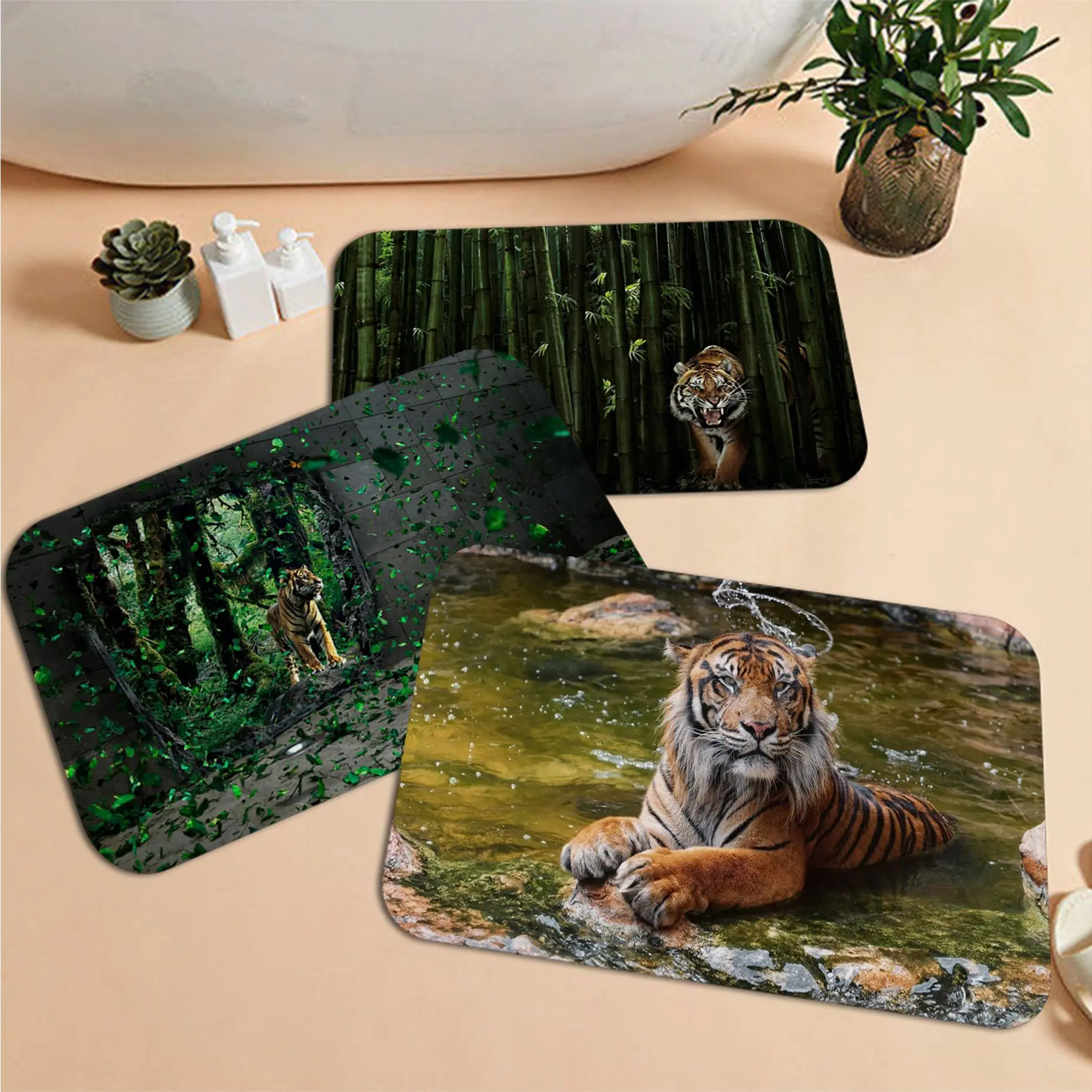 

Leopard Tiger Hallway Carpet Washable Non-Slip Living Room Sofa Chairs Area Mat Kitchen Welcome Doormat