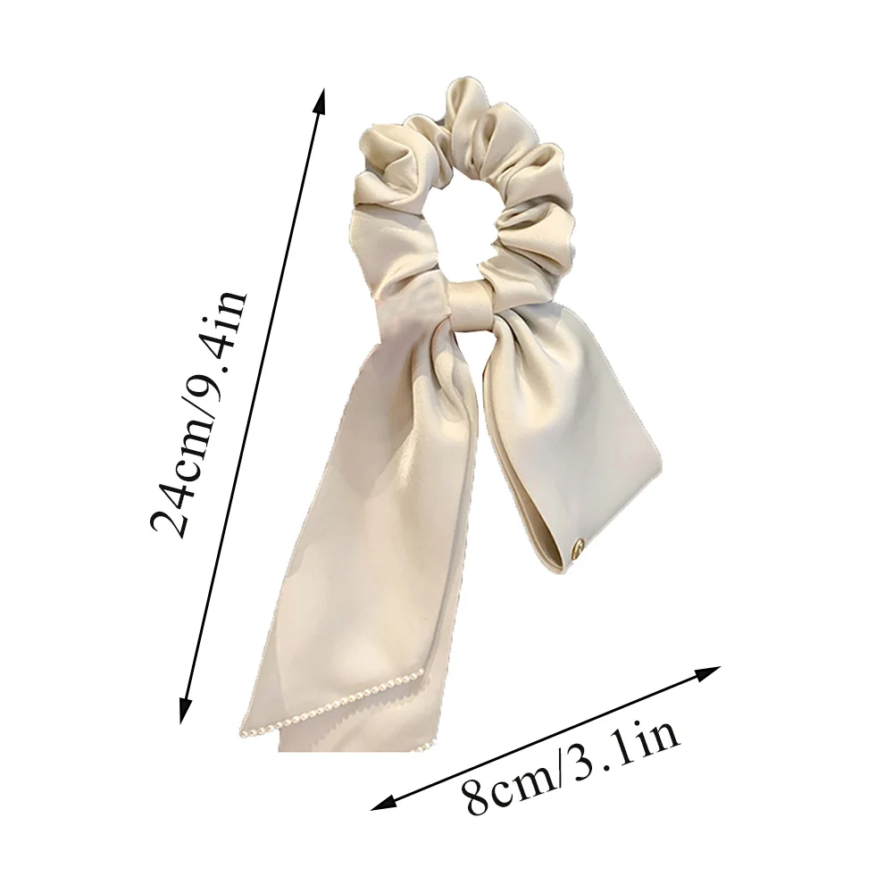 Pearl Edge Bow Hair Rope French Satin Ribbon Solid Color Elegant High Ponytail Holder Elastic Hair Band Fashion Hair Accessories