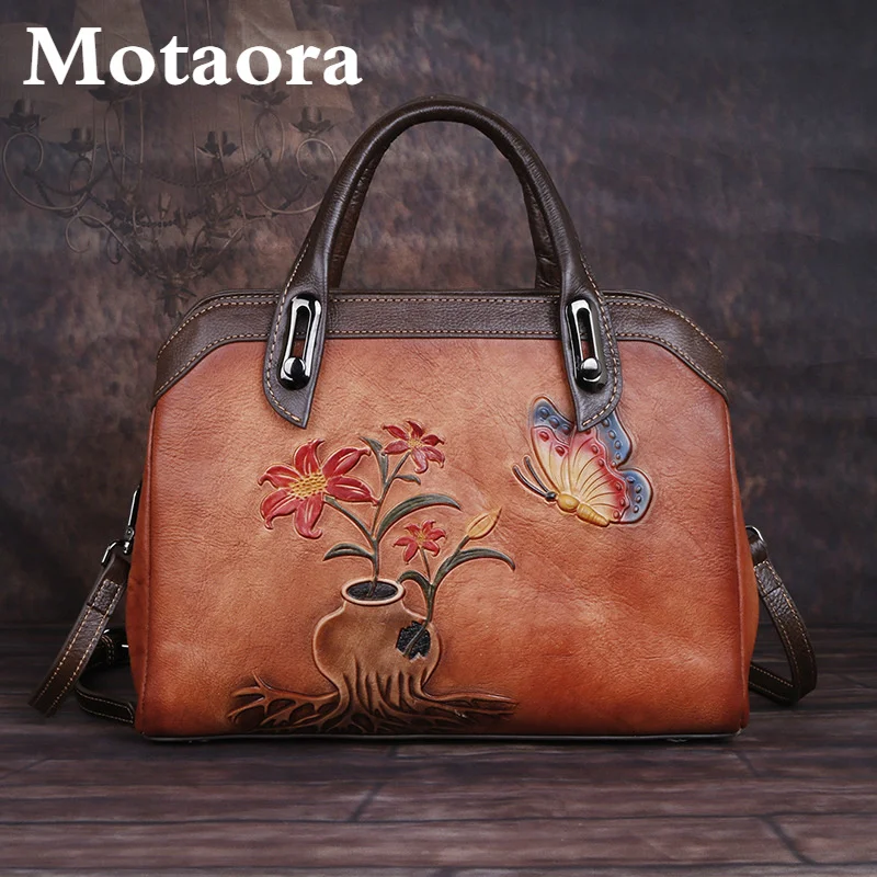 MOTAORA Vintage Women Shoulder Bags Genuine Leather Retro Ladies Handbags For Female Handmade Embossed Women\'s Bag 2024 Trend