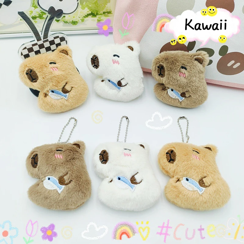 Cartoon Kawaii Piepende Capibara Knuffel Vis Pluche Sleutelhanger Schattige Dieren Zacht Gevulde Pop Hanger Tas Hangende Decoratie Meisje Gift