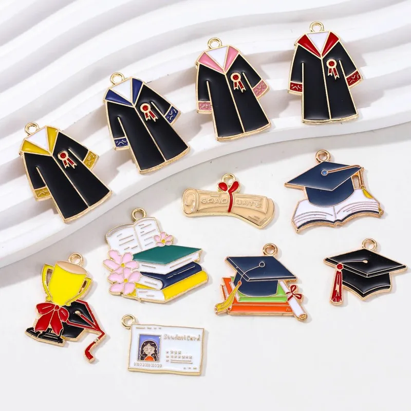10pcs New Fashion Graduation Ceremony Enamel Charms Happy graduation Pendants For Making Handmade DIY Jewelry Accessories