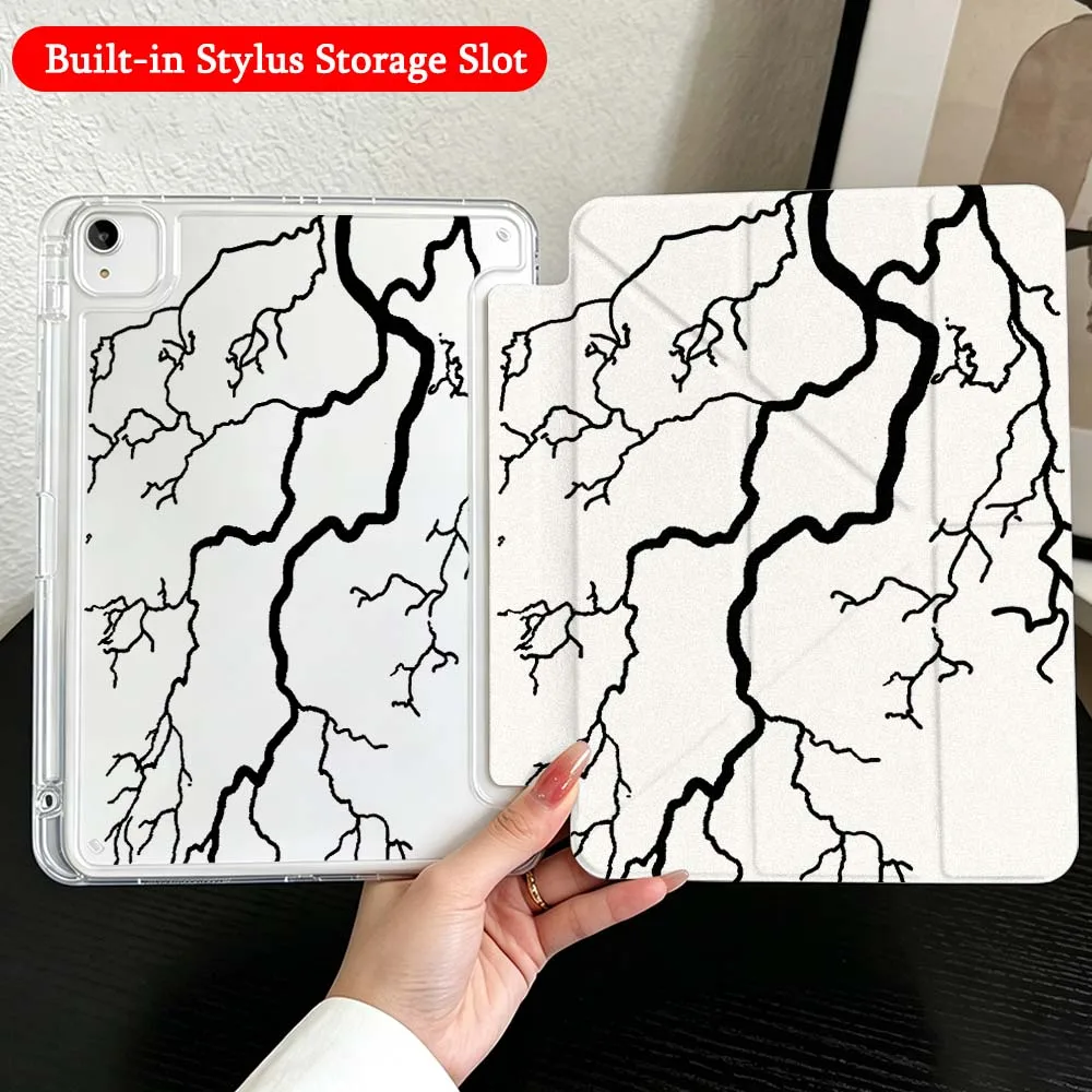 Lightning Bolt Pattern Case For iPad Mini Pro Air 5 6 7 8 9 10th 11th 11 9.7 10.9 13 inch Transparent Y-Shaped Folding Tablet