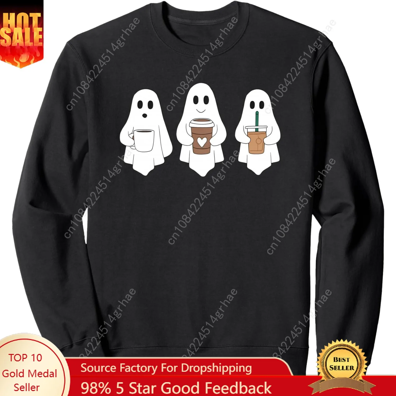 

Cute Ghost Halloween Costume Drinking Coffee Womens Sweatshirt