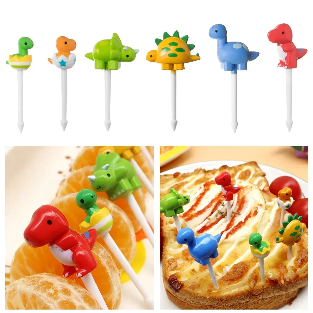 6pcs/set Cute Dinosaur Fruit Fork Kids Snack Dessert Decoration Forks Toothpick Lunch Salad Decoration Accessories Cake Picks