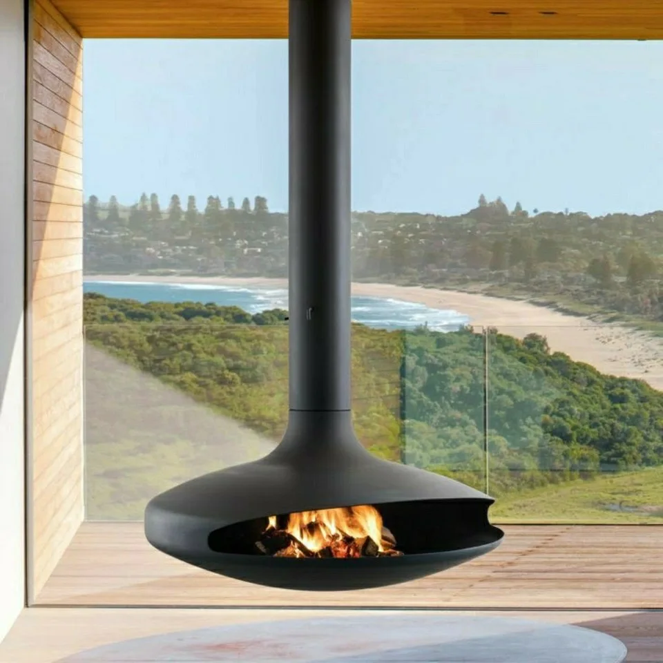 [Best]Modern French-Style Freestanding Fireplace with Simulated Firelight Easy Installation Real-Wood Log Flying Saucer Steel Ma