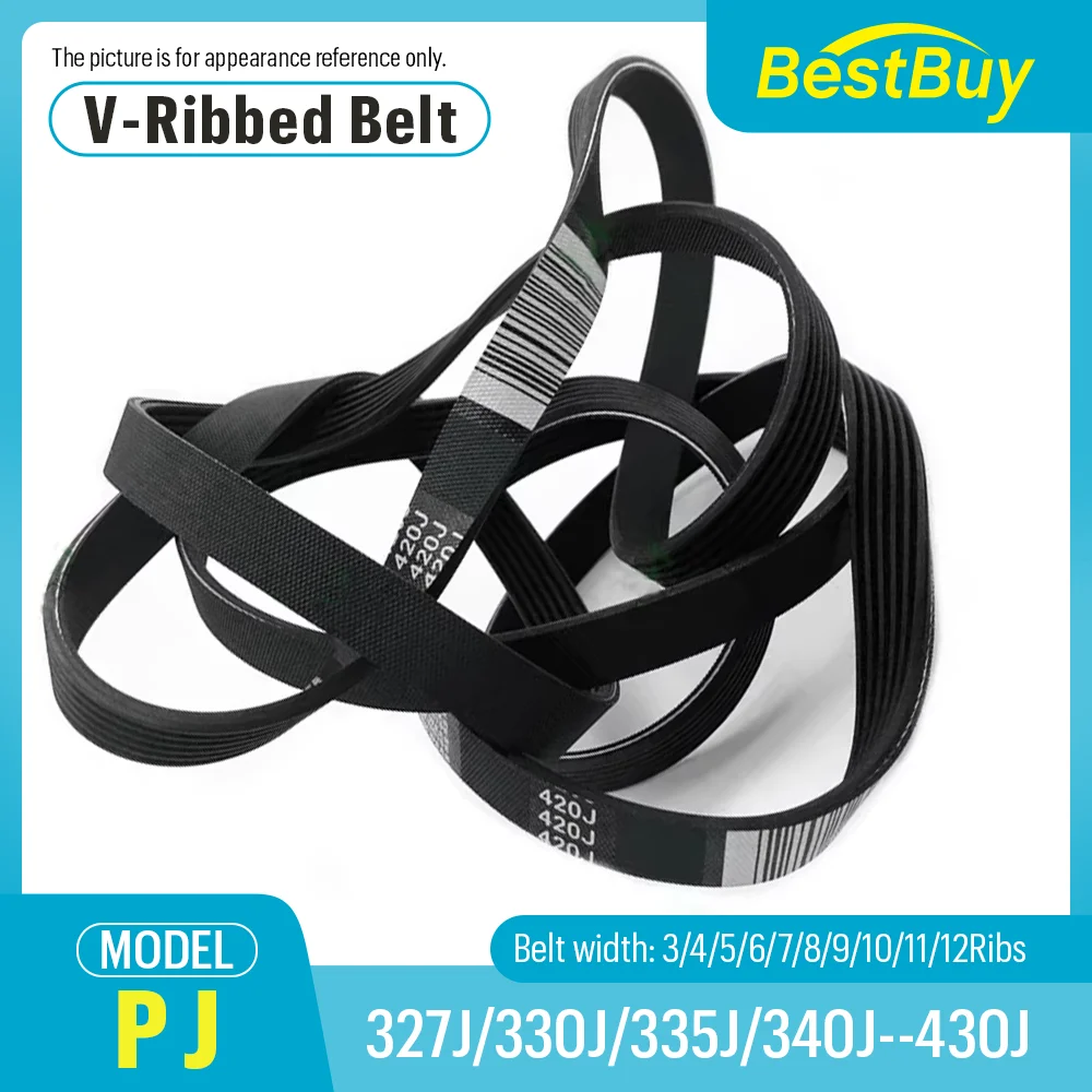 V-Ribbed Belt for 327J/330J/335J/340J/343J-430J Rubber Ribbed Ribs Machine Woodworking Planer Multi-Wedge PJ Pulley 3-12 Slots