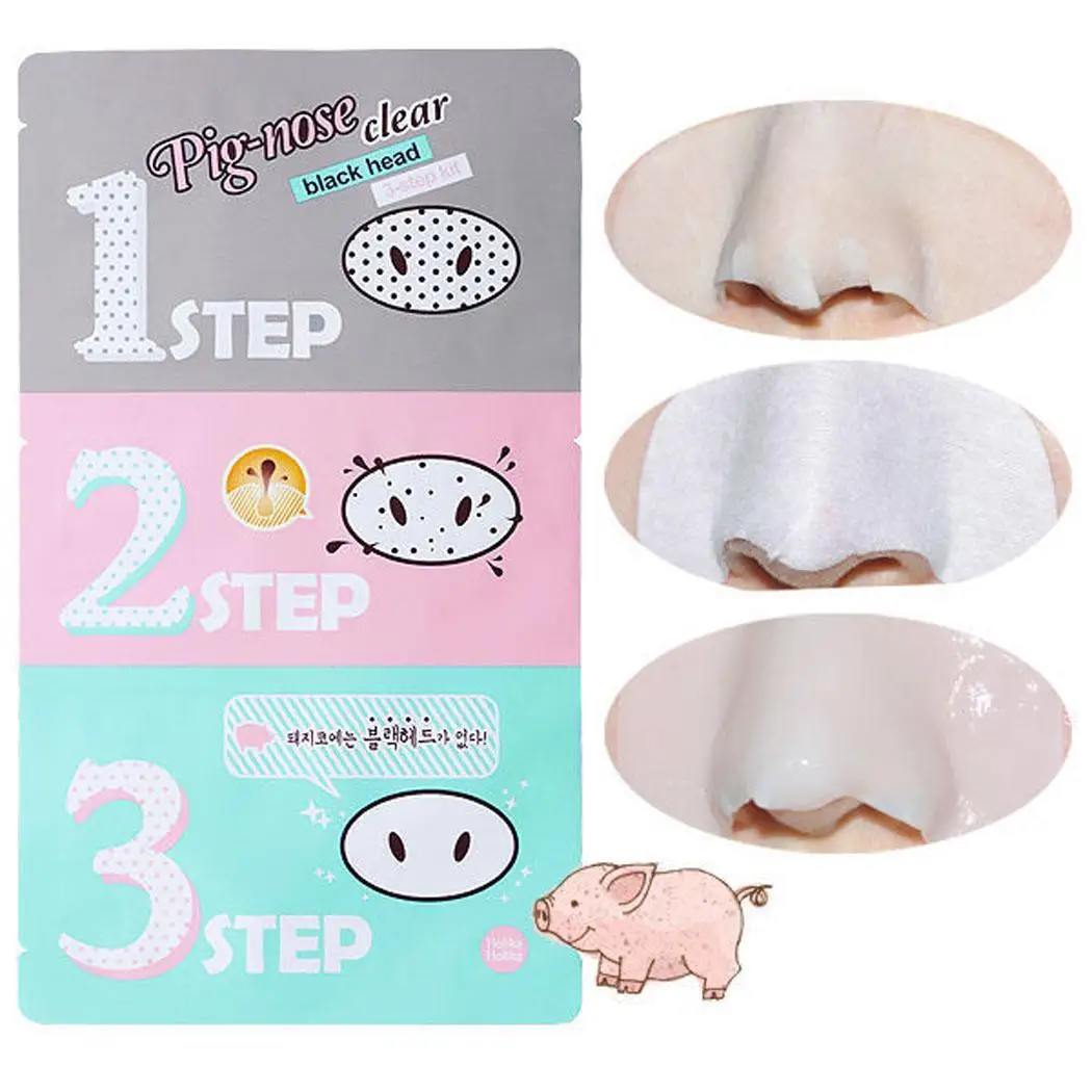 New Fashion Facial Skin Care Head Massage Clean Blackheads Remove Beautician Holika Pig Nose Acne Mask Stickers 3 Step Kit Black