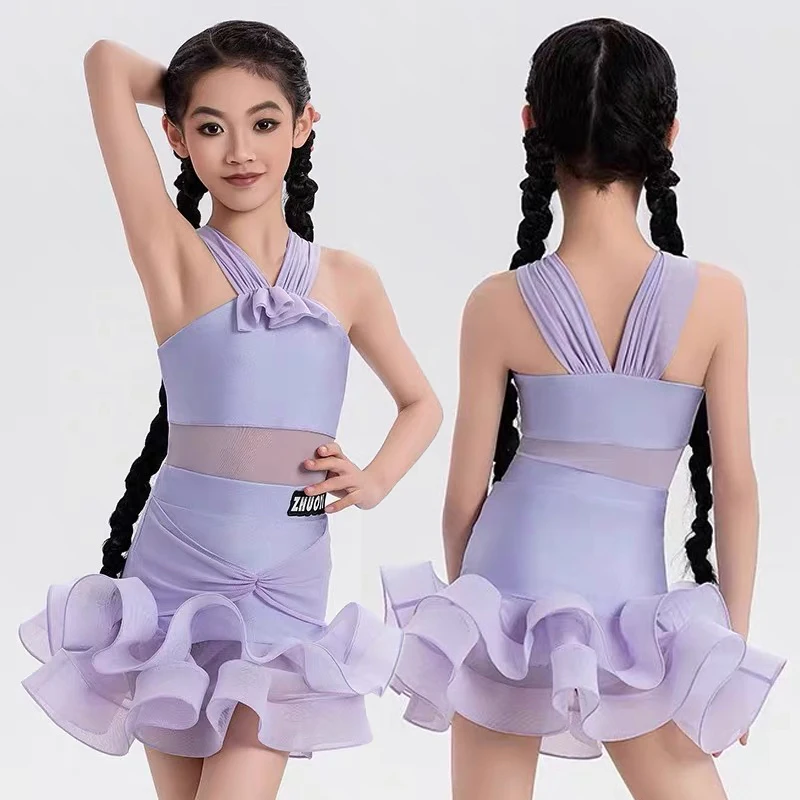 

Новинка 2023 года, детское платье для занятий латинскими танцами, элитное платье для девочек, юбка из рыбьей кости для латинских танцев ча-ча, румба, тренировочная юбка