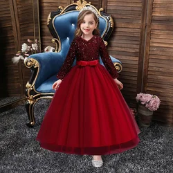 Fashion Glitter Flower Girl Dresses for Weddings Long Sleeve Kids Clothes Girls Dresses  Spring & Autumn Girls Party Dresses