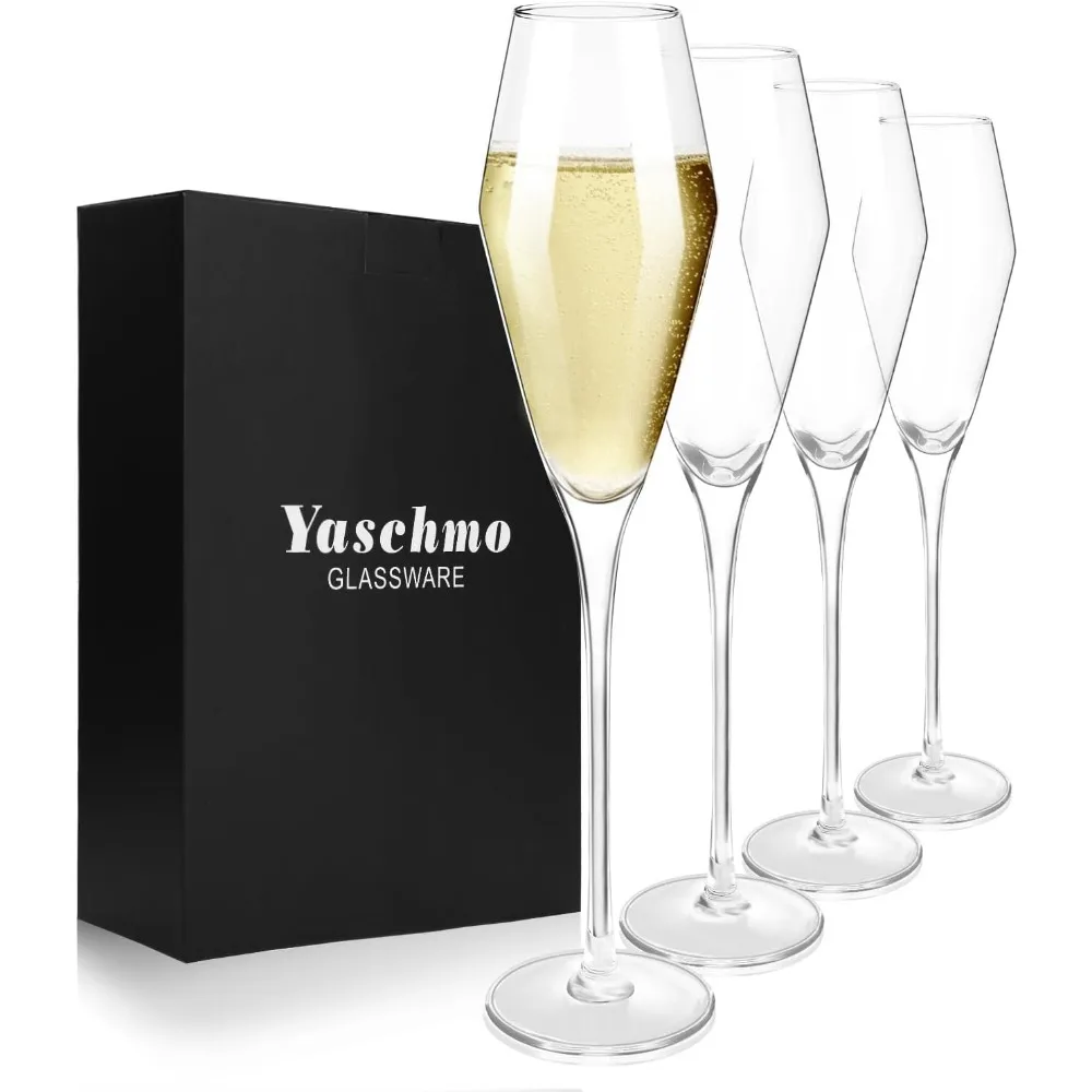 

Набор из четырех хрустальных бокалов для шампанского объемом 8 унций, ручной работы, в форме тюльпана, идеальный подарок на свадьбу, годовщину или Рождество