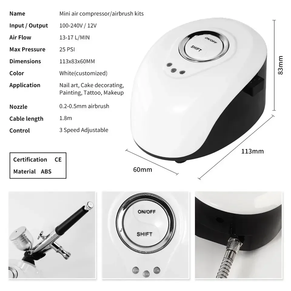 Afbeelding 7: Nagel Tattoo Kleurverf Hydraterende Spray Nano Injector Draagbare Spuitpistool Compressie Kit Schoonheidsreiniging Whitening