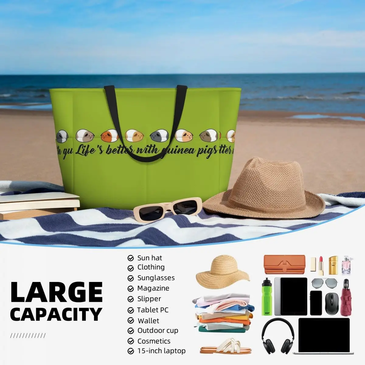 Bolsa de viaje de playa Life's Better con cobayas, bolsa de mano Popular de gran capacidad, regalo de cumpleaños diario, patrón multiestilo