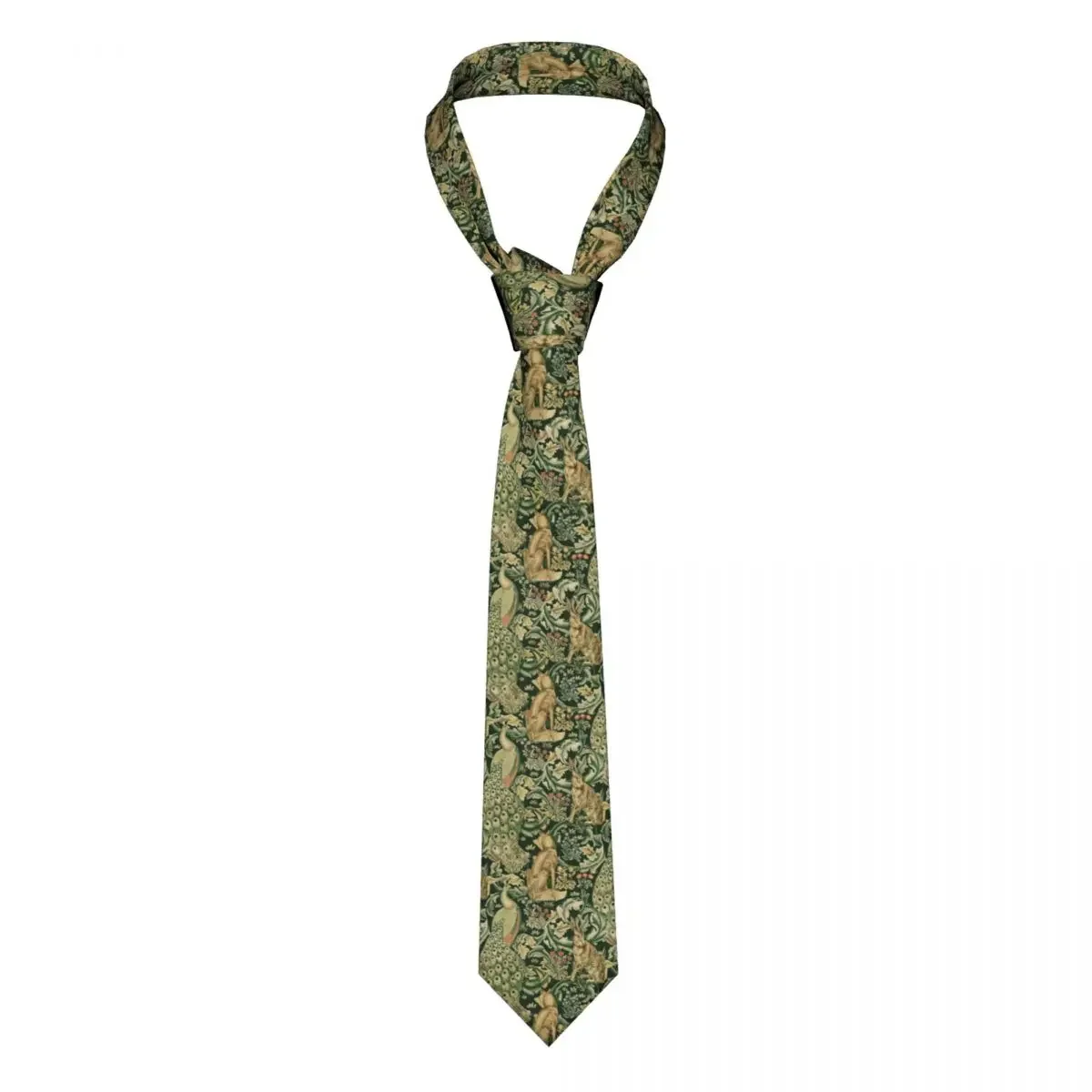 

Fashion Peacocks And Fox By William Morris Tie for Wedding Personalized Men Forest Animals Textile Pattern Neckties