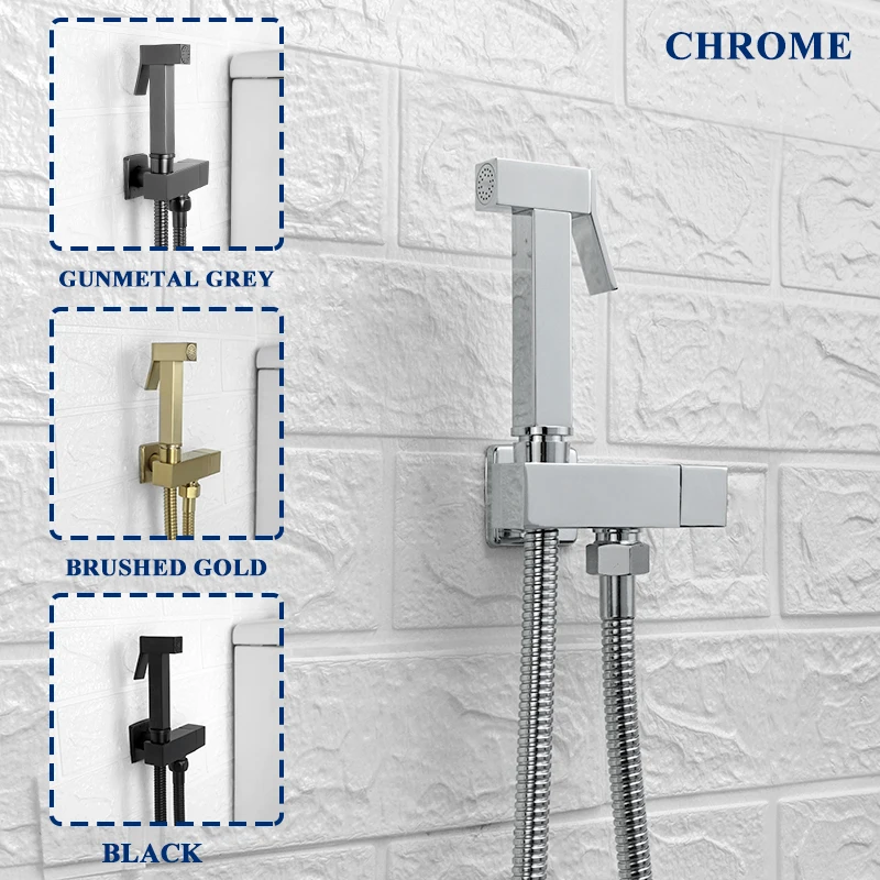 Square Brass Bidet Faucet Single Cold Water Tap Handheld Bidet Spray Shower Set Toilet Shattaf Sprayer Douche Hygienic Shower