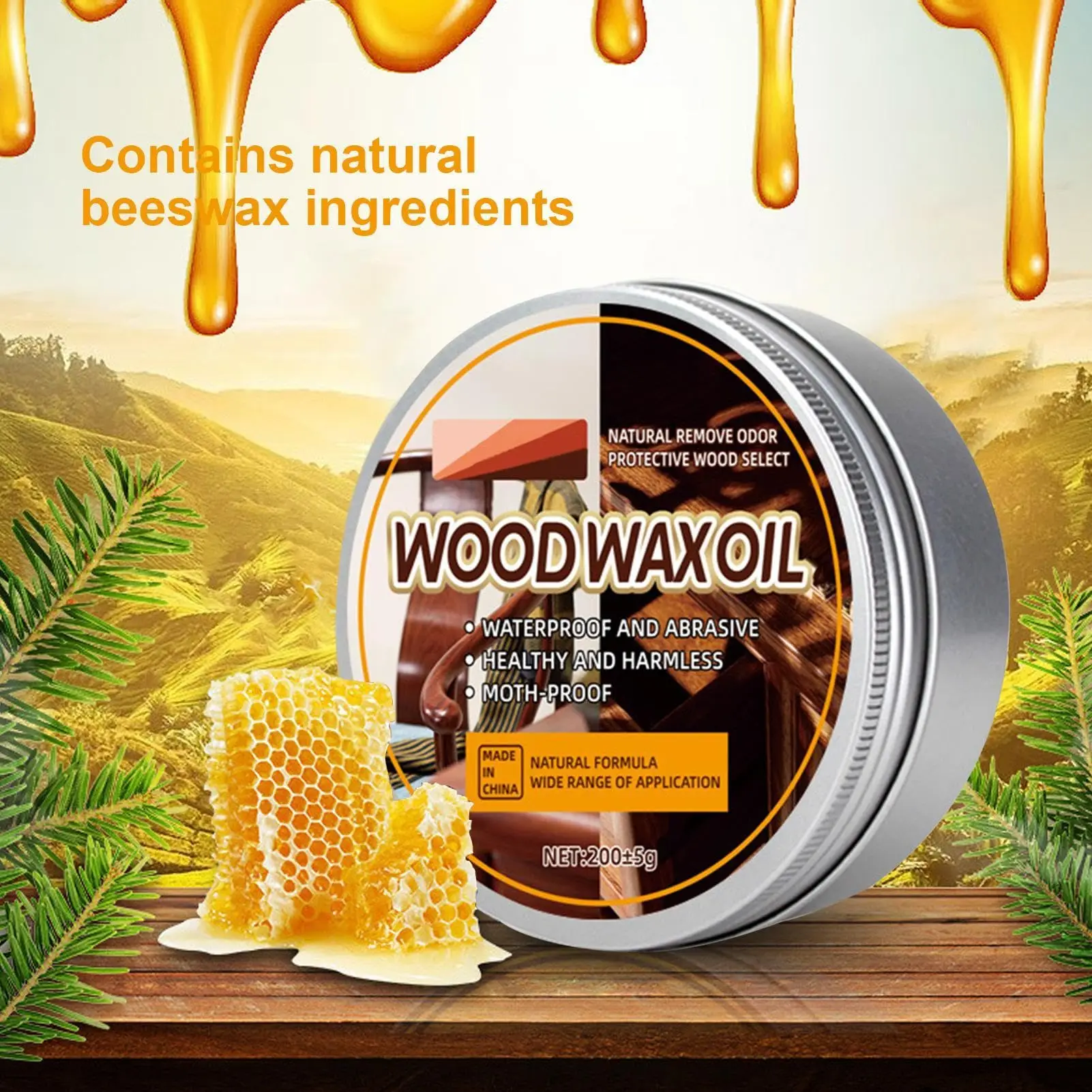 New Effective Wood Wax Oil Natural Beeswax Furniture Polish Wood Seasoning Beeswax Log Maintenance Prevents Cracking Deep